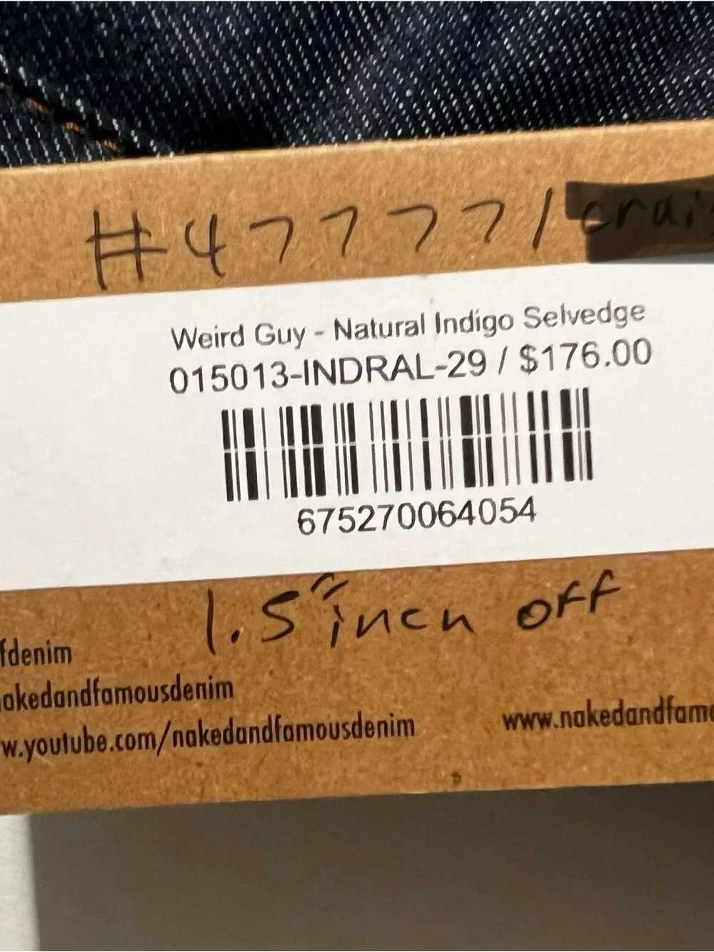 NWT Weird Guy - Natural Indigo Selvedge 29” Hemmed in NYC store to 31.5
